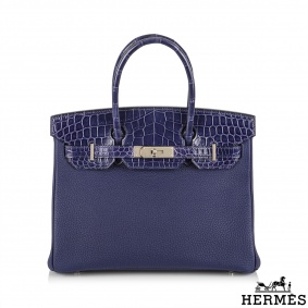 Hermès Birkin 30cm Bleu Encre Touch Veau Togo/Croco Nilo Lisse Hermès Birkin 30cm Bleu Encre Touch Veau Togo/Croco Nilo Lisse
